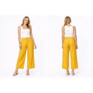 Moon River Mustard Cotton Linen Blend Wide Leg Crop Pants Women’s Size M NWT